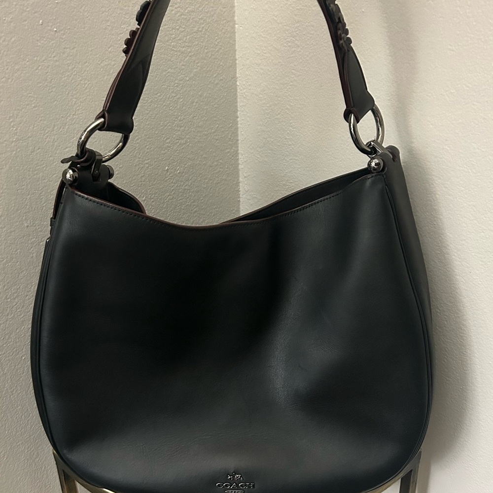 COACH Nomad Hobo Willow Floral Shoulder Bag Leather Black 55543